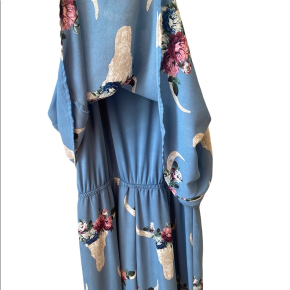 ALTAR’D STATE BLUE PRINT, HIGH NECK, TWO-LAYER FLOWY SLEEVELESS JUMPSUIT, SIZE S - Picture 3 of 7